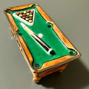 Limoges Billiards Table Pill Box Trinket Made in France 3" x 1-1/2" x 1-5/8"